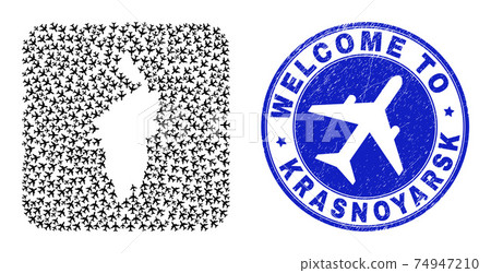 Welcome Watermark Stamp and Krasnoyarskiy Kray Map Air Vehicle Hole Mosaic Welcome Watermark Stamp and Krasnoyarskiy Kray Map Air Vehicle Hole Mosaic 74947210