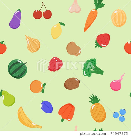 Fruits and vegetables seamless pattern, illustration in flat style 74947875