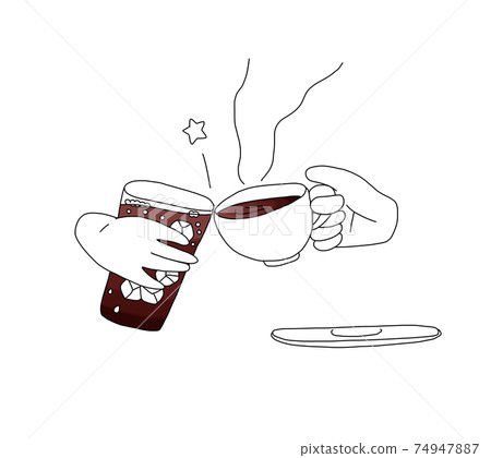 茶時間喝蘇打水和咖啡的手的線條藝術插圖 茶時間喝蘇打水和咖啡的手的線條藝術插圖 74947887