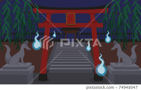 進入神社在午夜嘗試運氣的矢量插圖歡迎人類的靈魂 進入神社在午夜嘗試運氣的矢量插圖歡迎人類的靈魂 74948047