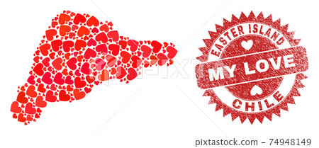 My Love Rubber Seal and Easter Island Map Heart Mosaic My Love Rubber Seal and Easter Island Map Heart Mosaic 74948149