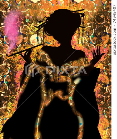 The Silhouette Of Yoshiwara Yukaku Oiran Who Stock Illustration