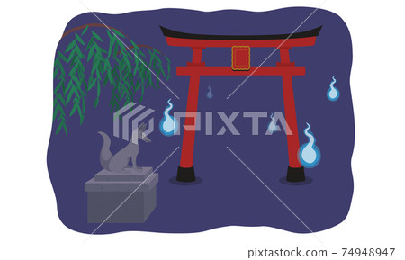 肝臟的午夜恐怖試驗神社的矢量插圖插圖，風景，背景 74948947