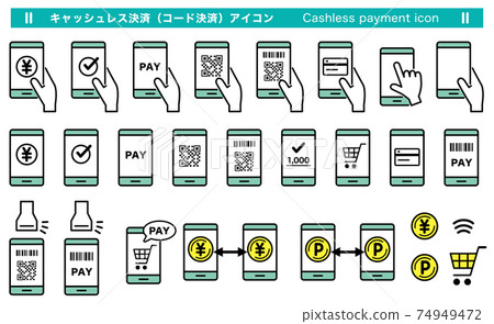 Smartphone cashless payment icon line art color 74949472