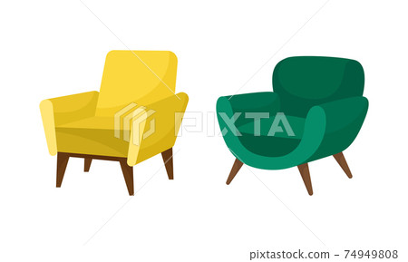 Armchair as Seat and Piece of Furniture with Armrests and Wooden Legs Vector Set Armchair as Seat and Piece of Furniture with Armrests and Wooden Legs Vector Set 74949808