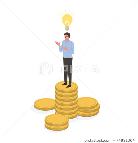 一個人站在等距硬幣上的商業圖像插圖 74951304