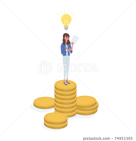 一個女人站在等距硬幣上的商業圖像插圖 74951305