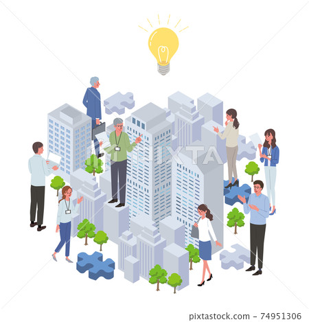 企業形像人和城市景觀圖等距 74951306