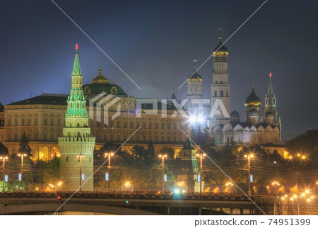 View of the Moscow Kremlin at night in summer View of the Moscow Kremlin at night in summer 74951399