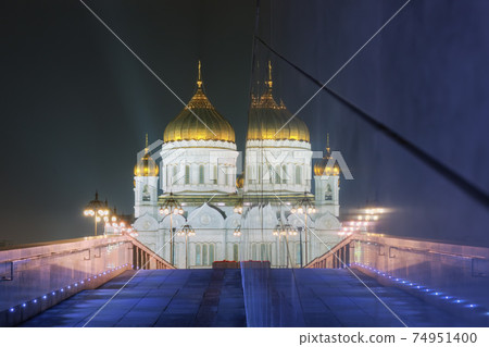 Reflection of the Patriarshy Bridge and Cathedral of Christ the Saviour 74951400