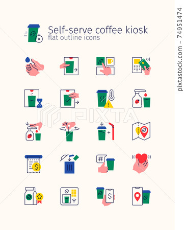 Self serve coffee kiosk flat outline iconset Self serve coffee kiosk flat outline iconset 74951474