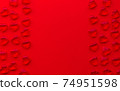 red background with hearts pattern and copy space 74951598