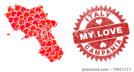 My Love Rubber Seal and Campania Region Map Lovely Heart Mosaic My Love Rubber Seal and Campania Region Map Lovely Heart Mosaic 74951717