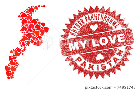 My Love Rubber Seal and Khyber Pakhtunkhwa Province Map Lovely Heart Mosaic 74951745