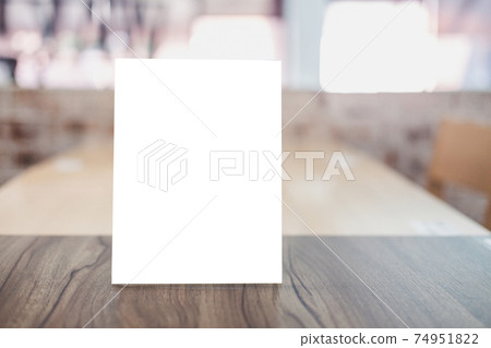 Mock up acrylic frame posters pattern template forms background, blank menu frame on table in coffee shop or restaurant stand for your text of display your product 74951822