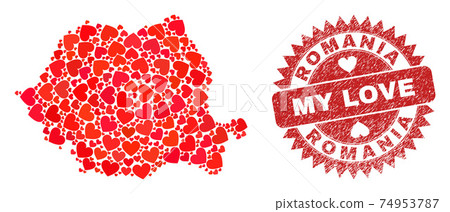 My Love Scratched Badge and Romania Map Valentine Heart Mosaic My Love Scratched Badge and Romania Map Valentine Heart Mosaic 74953787