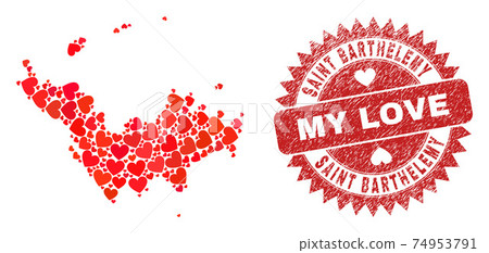 My Love Rubber Badge and Saint Barthelemy Map Lovely Heart Mosaic My Love Rubber Badge and Saint Barthelemy Map Lovely Heart Mosaic 74953791