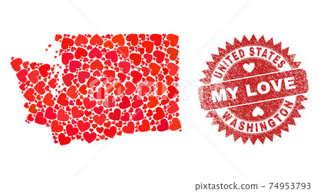My Love Scratched Badge and Washington State Map Valentine Heart Mosaic My Love Scratched Badge and Washington State Map Valentine Heart Mosaic 74953793