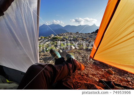 Yarigatake seen from inside the tent of Daitenso 74953906