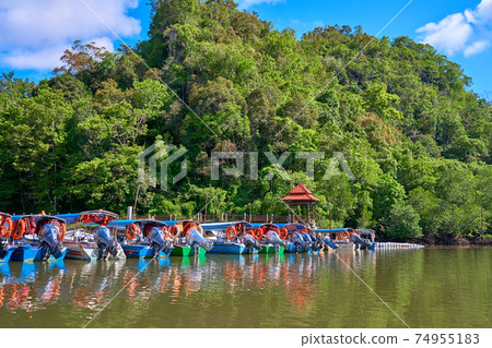 Boat river pier on tropical island Langkawi 74955183