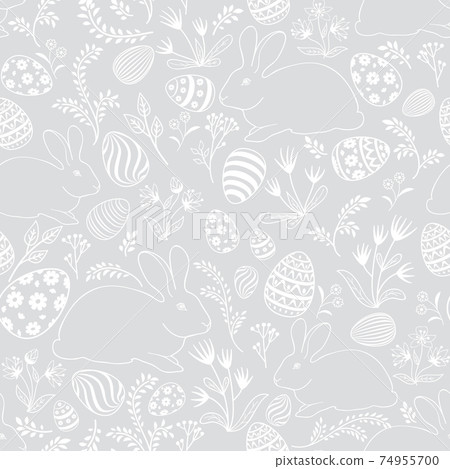 Easter holiday seamless pattern. Spring gentle background with easter eggs and bunny. Happy Easter tile wallpaper 74955700