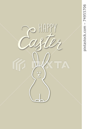 Happy Easter greeting card. Spring holiday bakground with rabbit bunny and handwritten lettering HAPPY EASTER over retro background. Happy Easter greeting card. Spring holiday bakground with rabbit bunny and handwritten lettering HAPPY EASTER over retro background. 74955706