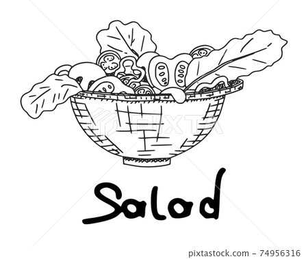 vegetable salad in a bowl simple drawing. doodle 74956316