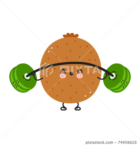 Cute funny kiwi make gym with barbell. Vector... - Stock Illustration  [74956628] - PIXTA