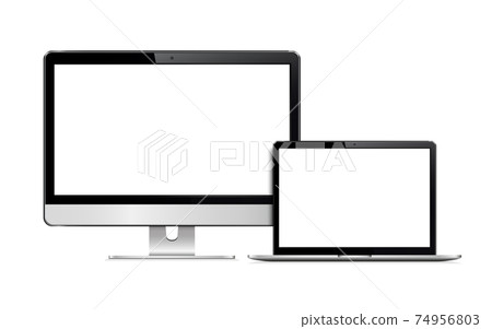 Realistic modern computer monitor and laptop 74956803