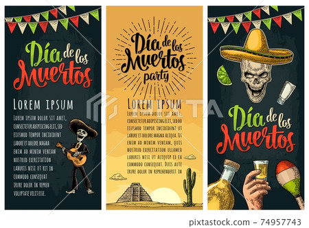 Three vertical poster for Dia de los Muertos Three vertical poster for Dia de los Muertos 74957743