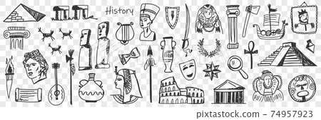 Symbols of history doodle set 74957923