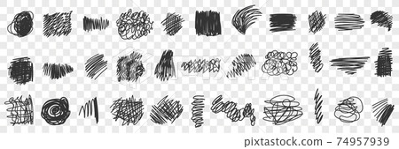 Written by pen or pencil Scribbles drawings doodle set 74957939