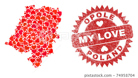 My Love Grunge Stamp Seal and Opole Voivodeship Map Heart Mosaic My Love Grunge Stamp Seal and Opole Voivodeship Map Heart Mosaic 74958704