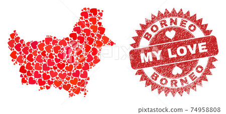 My Love Grunge Stamp and Borneo Map Lovely Heart Mosaic My Love Grunge Stamp and Borneo Map Lovely Heart Mosaic 74958808