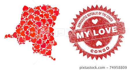 My Love Watermark Badge and Democratic Republic of the Congo Map Heart Mosaic 74958809