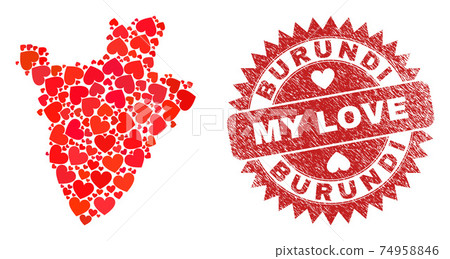 My Love Watermark Seal and Burundi Map Lovely Heart Mosaic 74958846