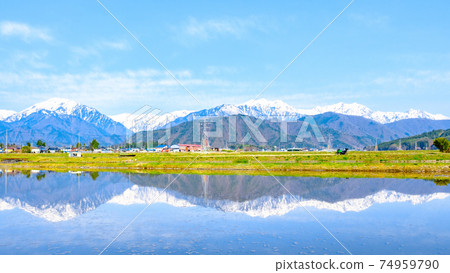 Touring (Spring): Paddy fields in Azumino and the Northern Alps Touring (Spring): Paddy fields in Azumino and the Northern Alps 74959790