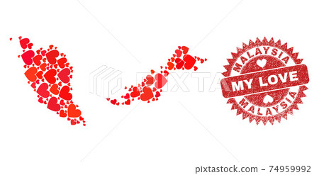 My Love Scratched Stamp Seal and Malaysia Map Lovely Heart Mosaic My Love Scratched Stamp Seal and Malaysia Map Lovely Heart Mosaic 74959992