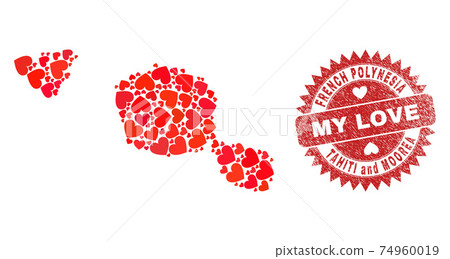 My Love Grunge Badge and Tahiti and Moorea Islands Map Valentine Heart Mosaic My Love Grunge Badge and Tahiti and Moorea Islands Map Valentine Heart Mosaic 74960019