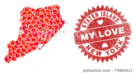 My Love Grunge Stamp and Staten Island Map Heart Mosaic My Love Grunge Stamp and Staten Island Map Heart Mosaic 74960021