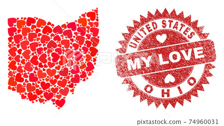 My Love Scratched Badge and Ohio State Map Heart Mosaic 74960031