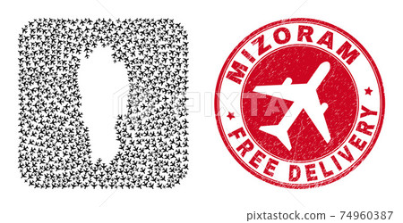 Free Delivery Watermark Seal and Mizoram State Map Airliner Subtracted Mosaic 74960387