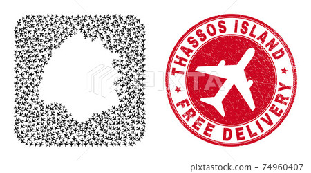 Free Delivery Grunge Seal and Thassos Island Map Aviation Hole Mosaic 74960407
