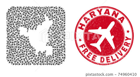 Free Delivery Grunge Stamp and Haryana State Map Aviation Subtracted Mosaic Free Delivery Grunge Stamp and Haryana State Map Aviation Subtracted Mosaic 74960410