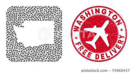 Free Delivery Rubber Stamp and Washington State Map Air Plane Subtracted Mosaic Free Delivery Rubber Stamp and Washington State Map Air Plane Subtracted Mosaic 74960437