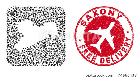 Free Delivery Rubber Badge and Saxony Land Map Airliner Subtracted Mosaic Free Delivery Rubber Badge and Saxony Land Map Airliner Subtracted Mosaic 74960438