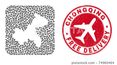 Free Delivery Scratched Seal and Chongqing City Map Airplane Stencil Mosaic 74960464