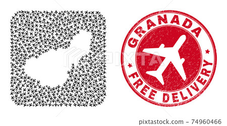 Free Delivery Watermark Stamp Seal and Granada Province Map Aeroplane Hole Mosaic 74960466