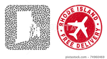 Free Delivery Scratched Seal and Rhode Island State Map Aircraft Inverted Mosaic 74960469
