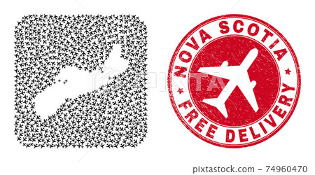 Free Delivery Watermark Seal and Nova Scotia Province Map Air Plane Inverted Mosaic Free Delivery Watermark Seal and Nova Scotia Province Map Air Plane Inverted Mosaic 74960470